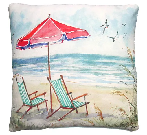 Teal Beach Chair and Umbrella Pillow Square