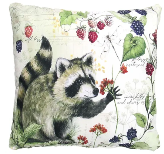 Raccoon & Berries Pillow Square