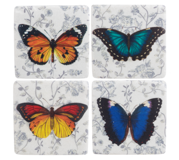Butterfly with Floral Pattern Coaster Set of 4