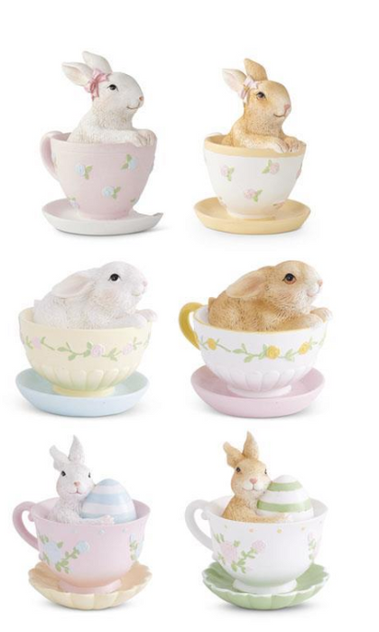 RESIN BUNNIES IN TEA CUPS- 6 Styles