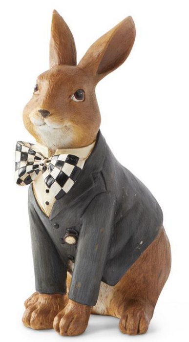 SITTING BUNNY W/HARLEQUIN BOW TIE