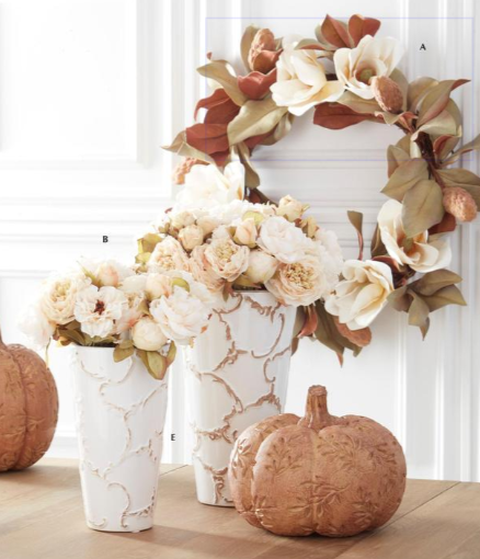 Tan Carved Leaf Pattern Pumpkins