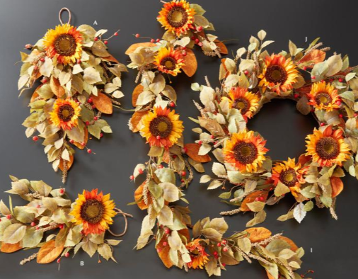 Orange Sunflower Teardrop With Mini Pumpkins and Berries