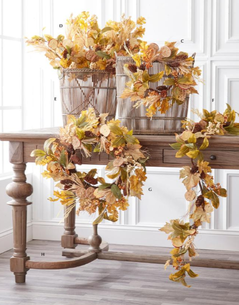 Mixed Fall Leaves Stem with Apple & Orange Slices