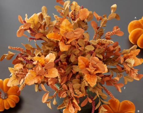 Rust & Brown Silk Leaves Bush with Burgundy & Rust Berries