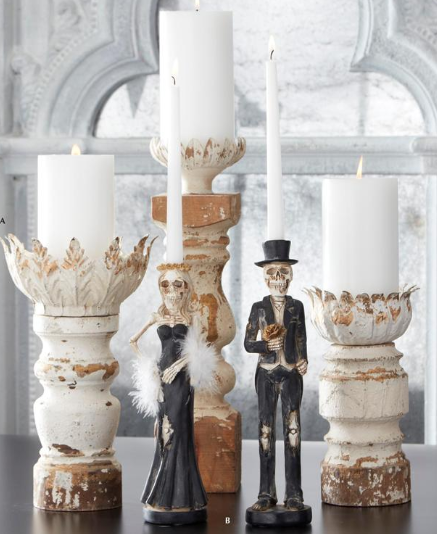 Skeleton Lady & Man Taper Candle Holders
