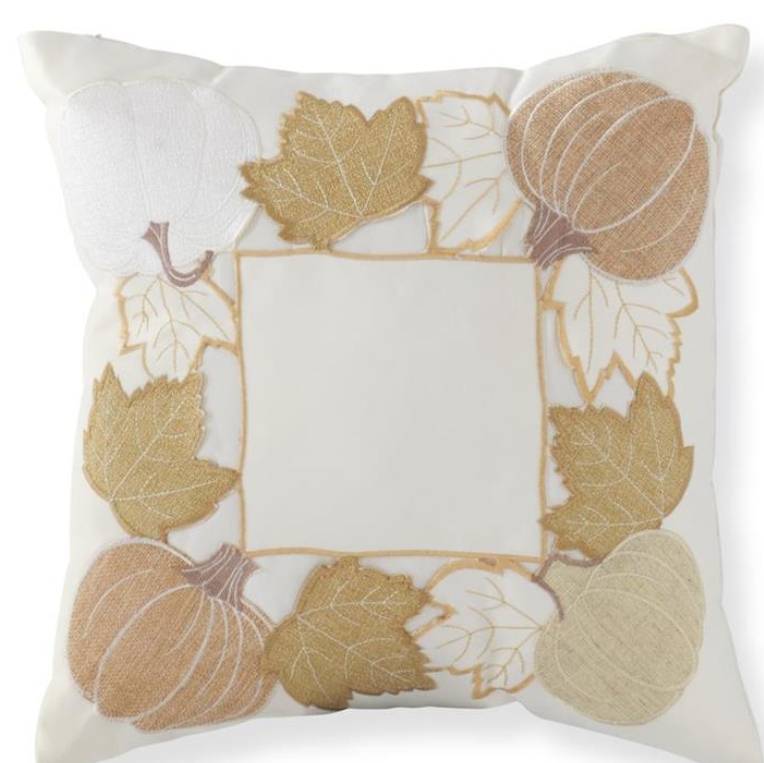 REAM EMBROIDERED PUMPKINS & FALL LEAVES PILLOW