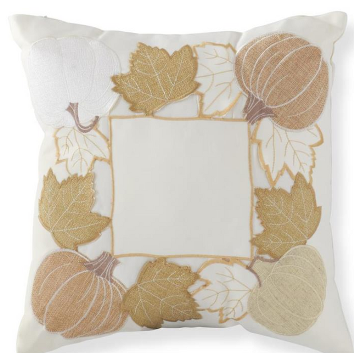 REAM EMBROIDERED PUMPKINS & FALL LEAVES PILLOW