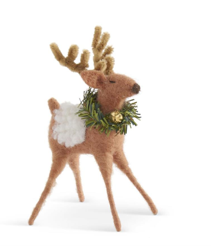 Tan Wool Reindeer with Wreath and Bell - 2 Sizes