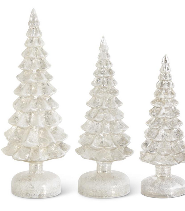 Silver LED Mercury Glass Trees with Timers