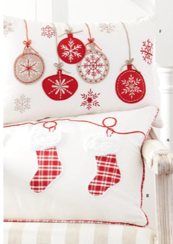 Rectangular White Pillow with Felt Ornaments