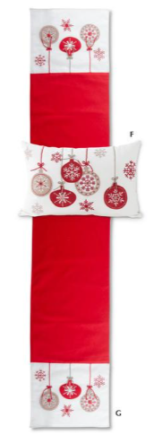 White and Red Cotton Table Runner with Felt Ornaments - 72"