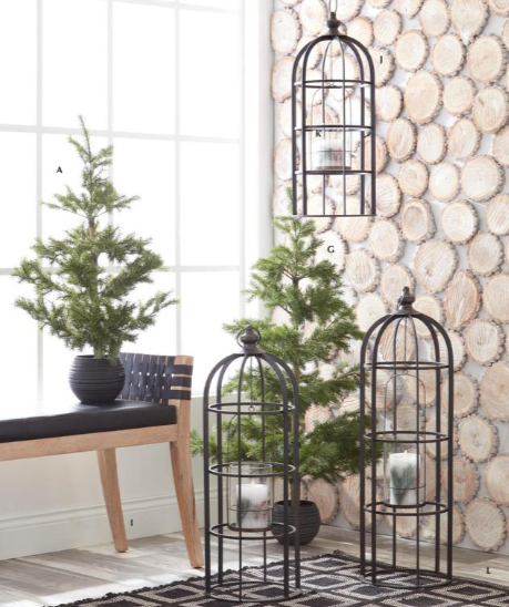 Black Metal Cage Lanterns with Removable Glass Hurricanes