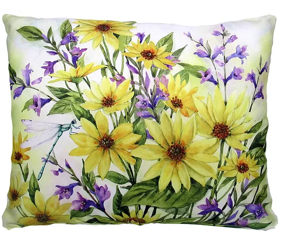 Yellow / Purple Flowers Pillow - Rectangle