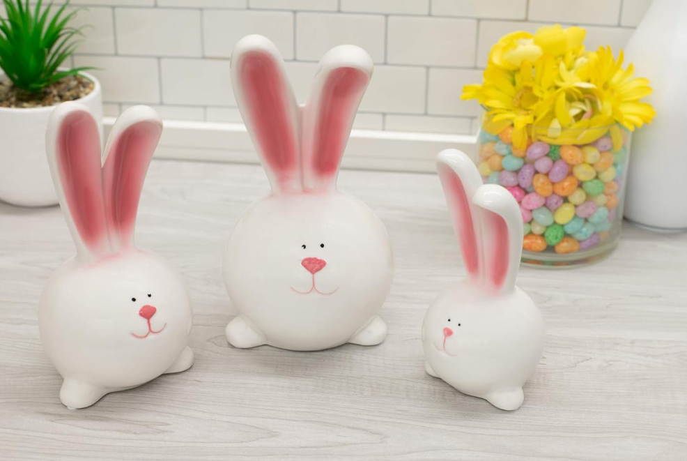Resin Bunny With Pink Ears - Set of 3