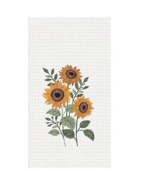 Sunflower Patch Embroidered Waffle Weave Towel