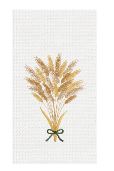 Wheat Bouquet Embroidered Waffle Weave Towel