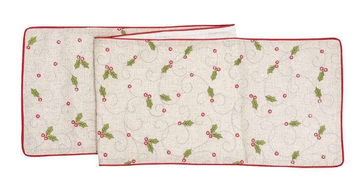 Holly Embroidered Table Runner - 68"