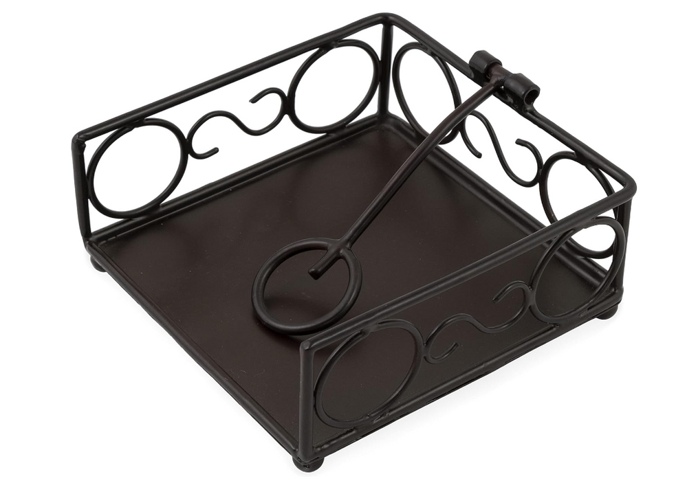 Metal Napkin Holder Caddy, Cocktail Size, Black Flat Swirl