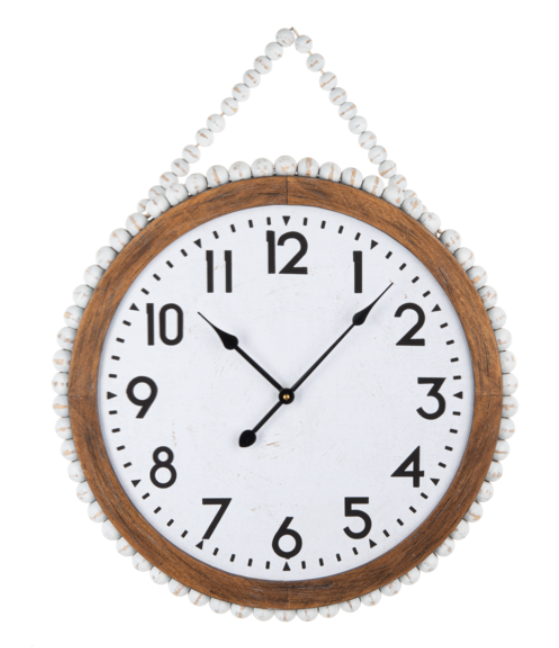 Wall Clock with Whitewash Beaded Edge & Hanger