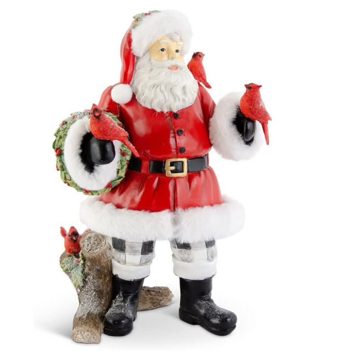 Santa Trimmed in Fur with Black & White Check Pants, White and Red