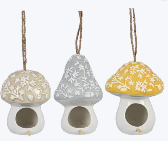 Ceramic Mushroom Birdhouse - 3 Styles