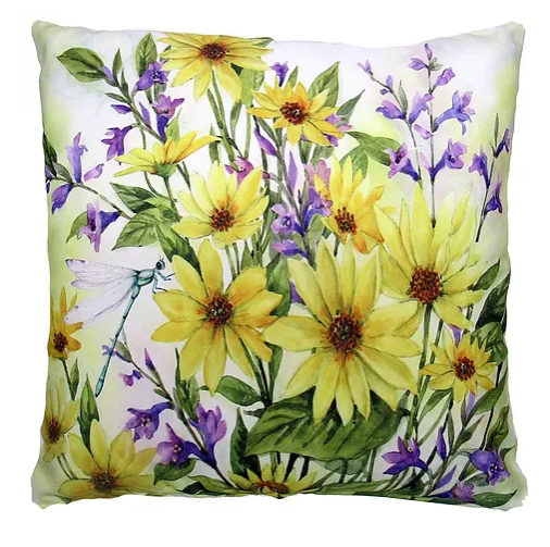 Yellow and Purple Flowers Pillow - Square
