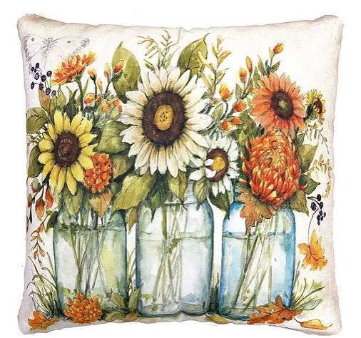 Sunflowers in Mason Jar Pillow - Square