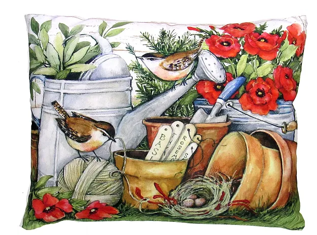 Watering Can & Birds Pillow - Rectangle