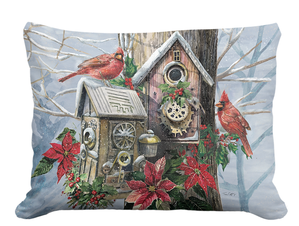 Cardinals w/ Birdhouses Pillow - Rectangle