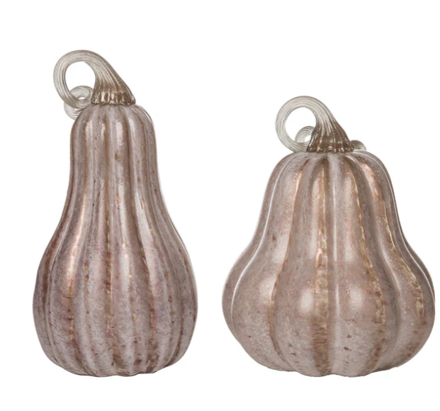 Glass Pumpkins W/Gold Crackle Detail Set of 2