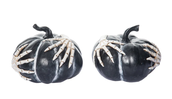 Black Pumpkins w/Skeleton Hands 2 Asst