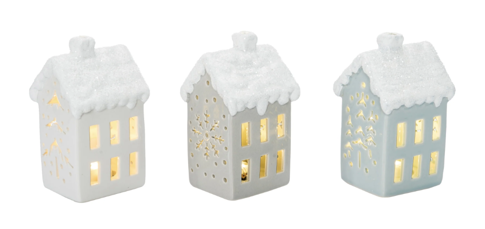 Light Up Snowy House w/Punch Detail - 3 Styles