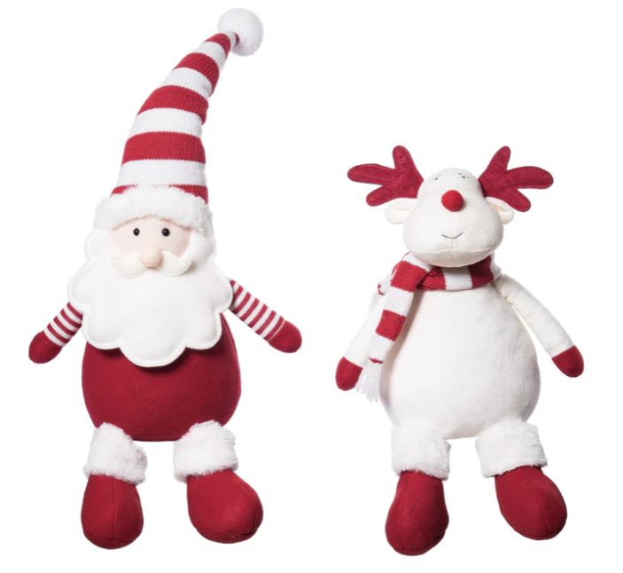 Plush Red & White Santa & Reindeer Sitter - 2 Asst