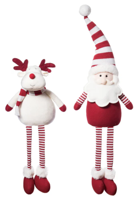 Plush Red & White Santa & Reindeer Sitter- 2 Asst