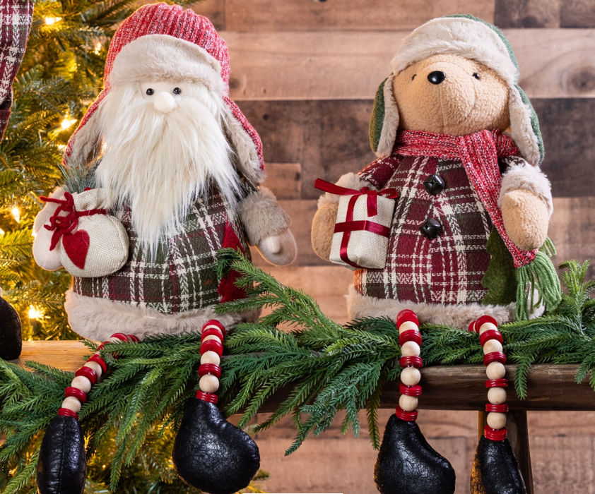 Plush Plaid Santa/Bear Shelf Sitter - 2 Asst