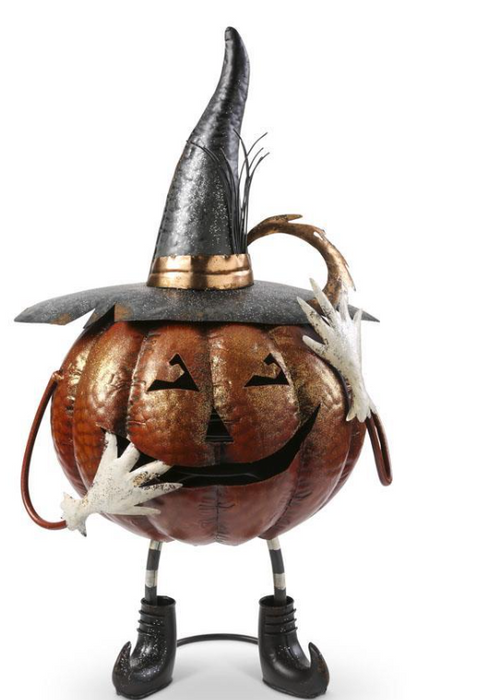 Metal Jack O Lantern w/Witch Hat