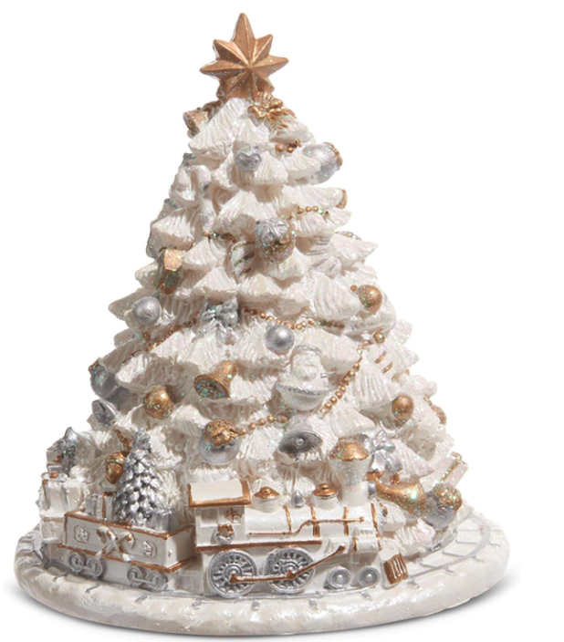 Animated White Musical Tree with Train