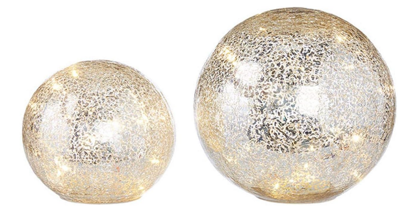 Mercury Glass Lighted Ball -  Set of 2