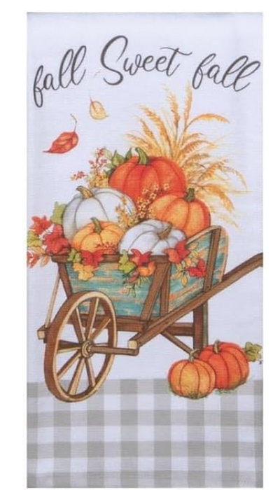 Fall Sweet Fall Wheelbarrow with Orange and White Pumpkins