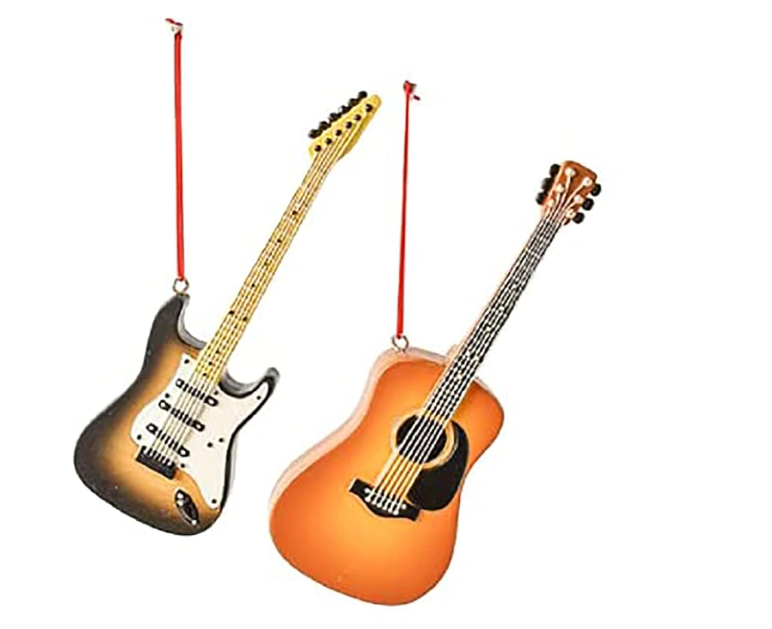 Acoustic and Electric Guitars Christmas Holiday Ornaments