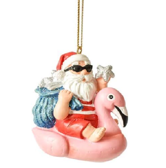 Inflatable Flamingo with Santa Ornament