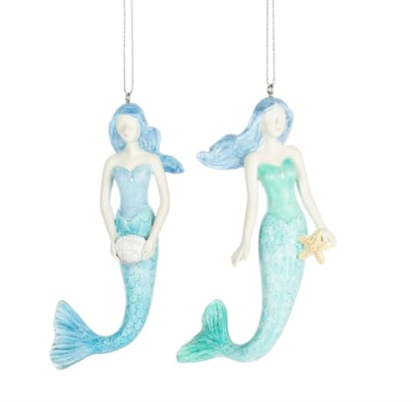 Nautical Seashell Mermaid Ornaments - Set of 2