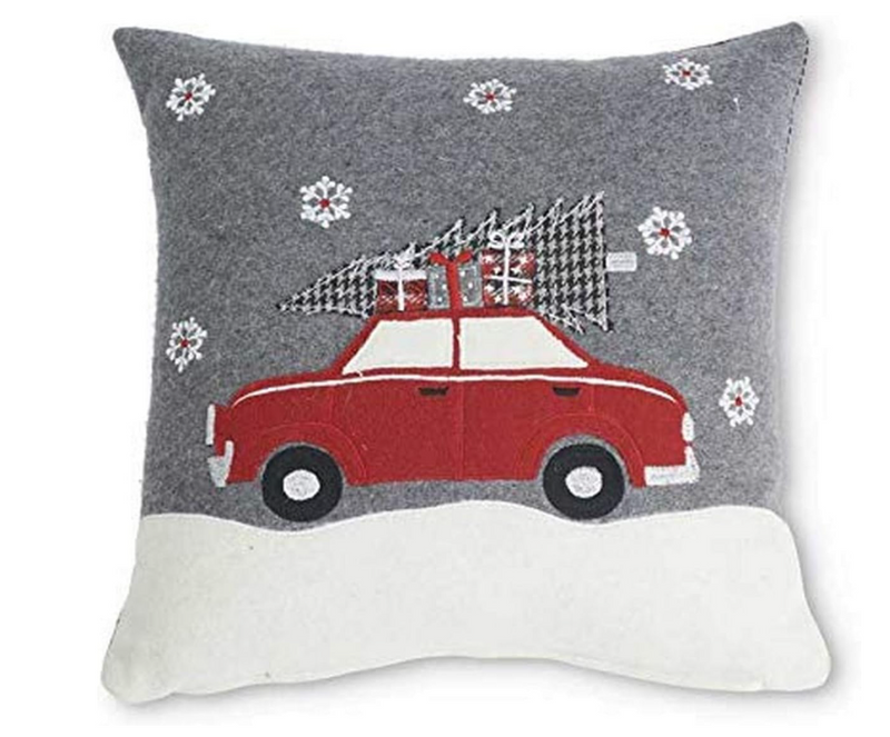Gray Wool Pillow with Red Car