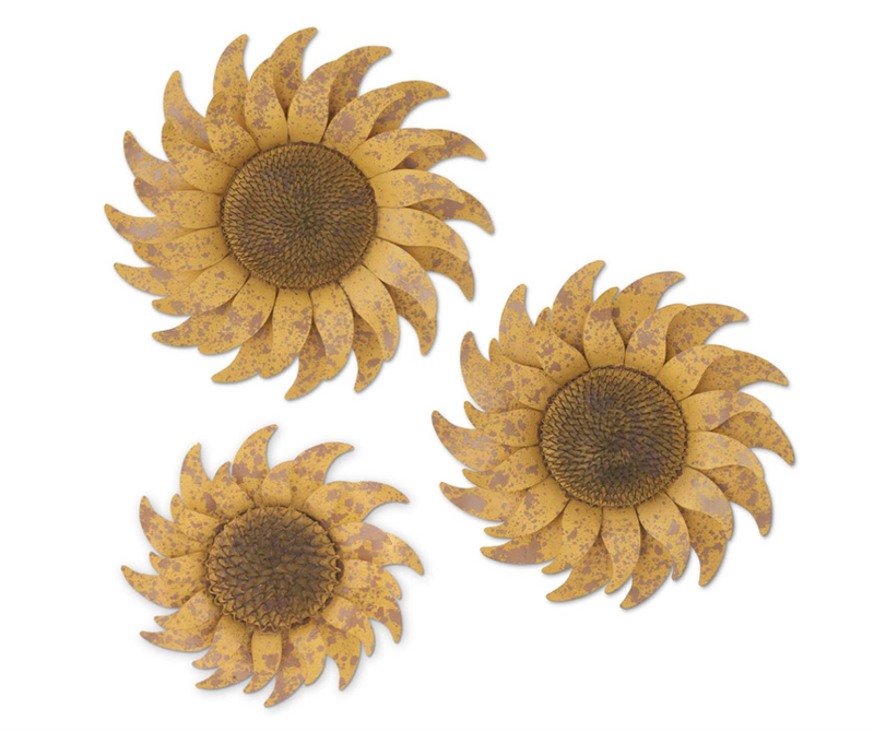 Distressed Golden Yellow Metal Wall Sunflowers