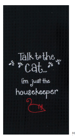 CAT HOUSEKEEPER EMBROIDERED WAFFLE TOWEL