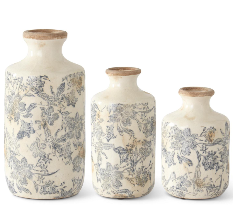 White & Gray Floral Ceramic Vases- 3 Styles