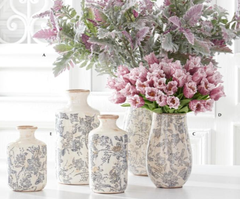 White & Gray Floral Ceramic Vases- 3 Styles