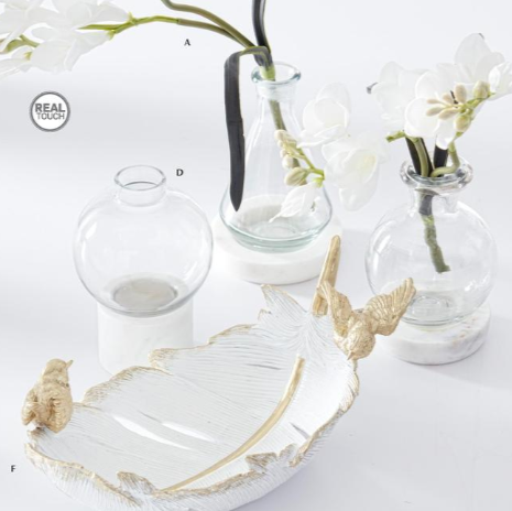 White & Gold Feather Dish w/Birds