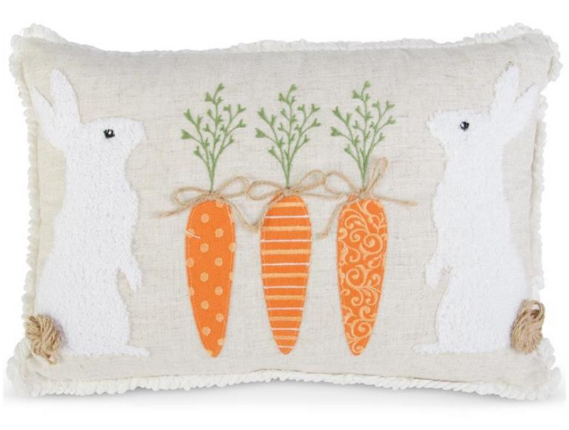 Rectangular Linen Pillow w/2 Rabbits & Carrots